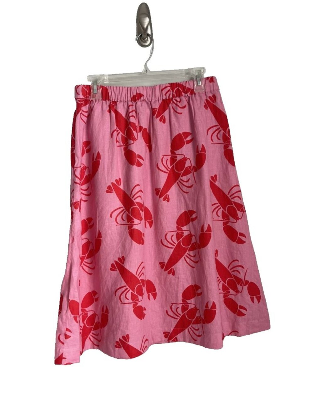 Boden Pink Lobster Print Florence Midi Skirt 100% Linen Coastal Pockets